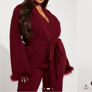 Fashion Nova Burgundy Blazer with Fur Cuffs